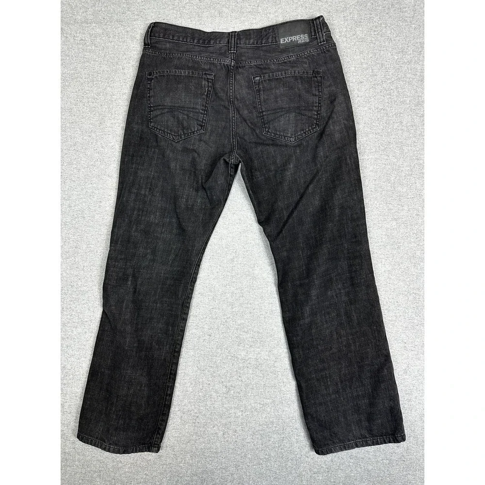 Express Jean Mens 33x30 (27) Black Blake Loose Fit Boot Cut Charcoal Denim Pants
